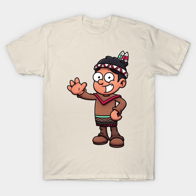 Cartoon Boy In Native American Clothes T-Shirt by TheMaskedTooner